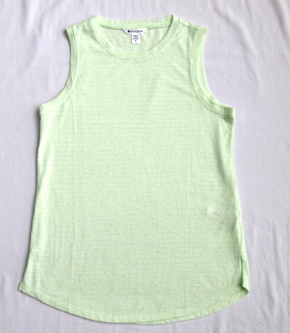 ATHLETA Womens Medium Breezy Stripe Camisole Light Green Sleeveless Tank Top